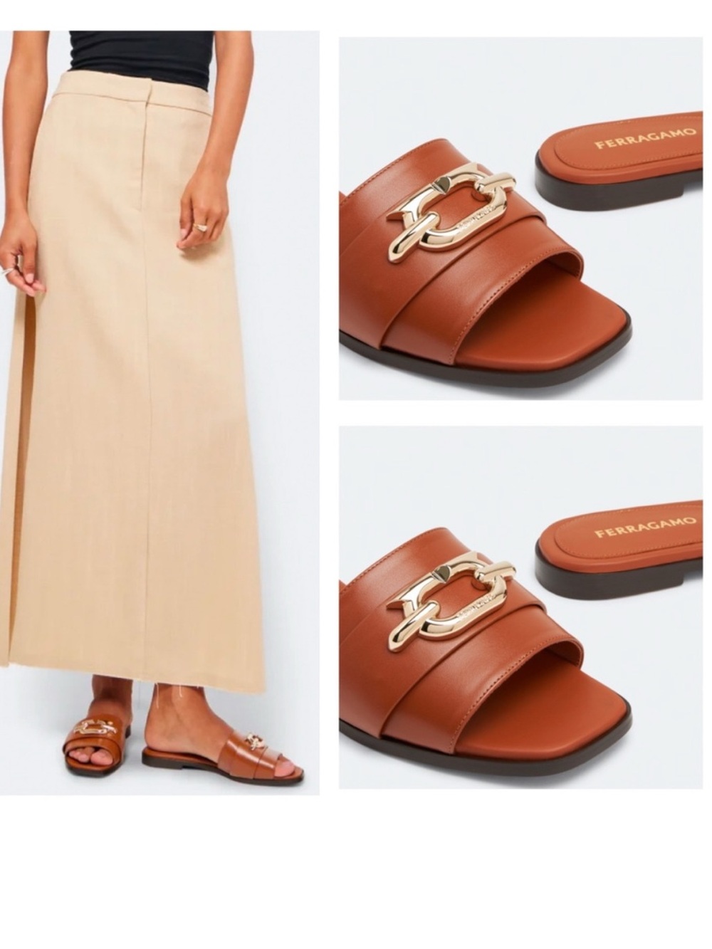 FERRAGAMO Priscilla Leather Chain Flat Sandals - Size 9 EUC